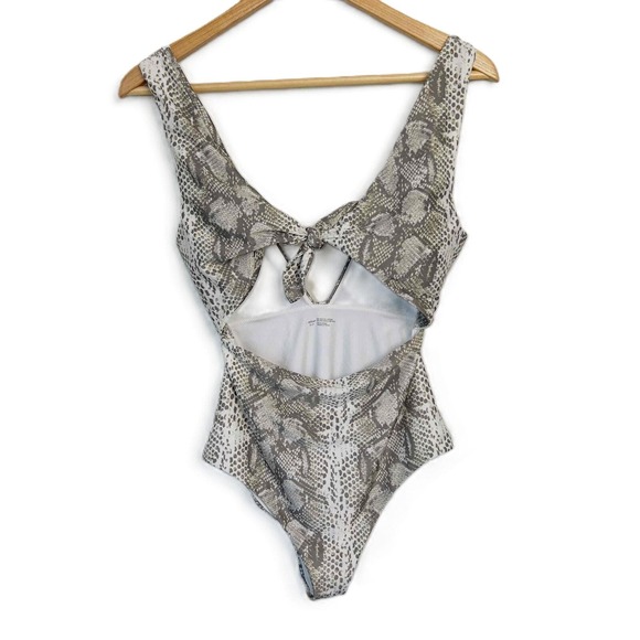 Aerie Snake Print Cut-Out Tie Front Full Coverage One-Piece Swimsuit NWT Small - Picture 1 of 9